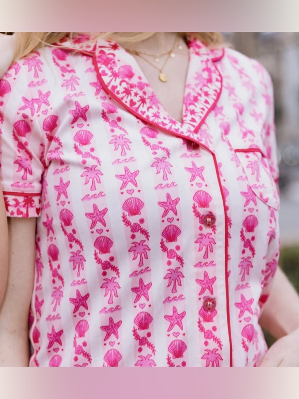 Pink Palm Puff Pajama Set, Blush Bay - Small